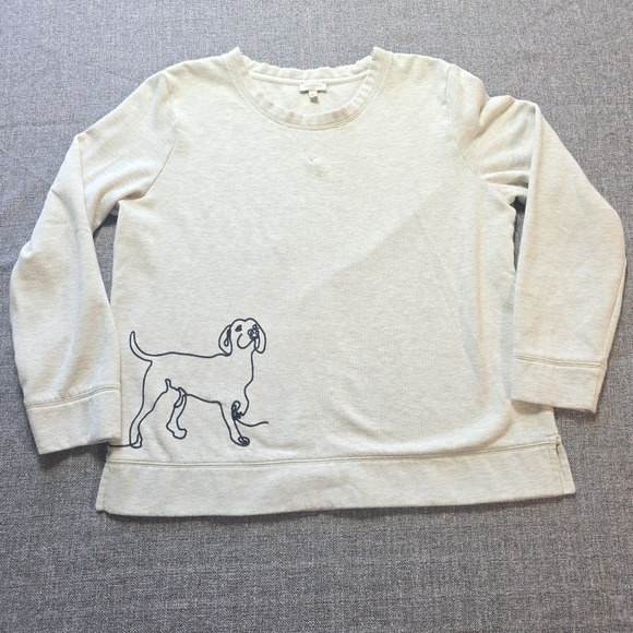 Talbots Tops - Talbots Sweatshirt Womens Large Oatmeal Heather Dog Graphic Crewneck Pullover
